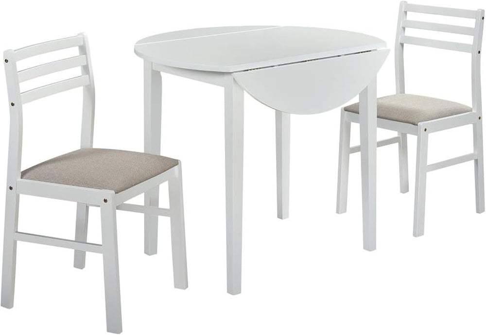 CARTESIAN 3 Piece Drop Leaf Dining Set, Round White Table with 2 Ladder Back ...