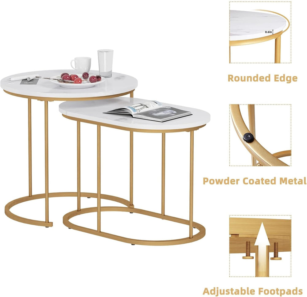 SogesHome Golden Marble Pattern Nesting Tables - Set of 2 Stacking Side Table...