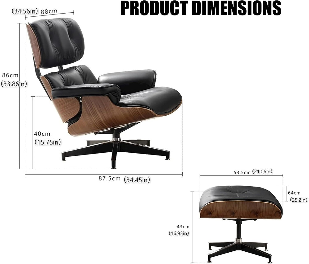 Mid Century Chaise Lounge Chair with Ottoman, Modern Retro Classic Design, PU...