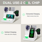 Leather Desk accessories Pen Holder with 3-in-1 Wireless Charger for Phone, Earbuds, Watch Multifunctional Desktop Phone Stand for Office and Home,birthday gifts,gifts for him (white)