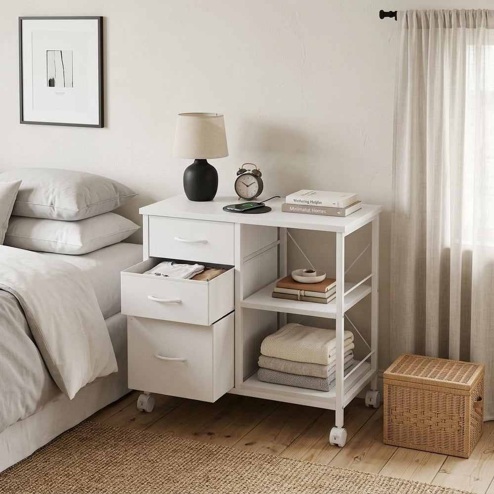 3 Drawer Mobile Filing Cabinet, Industrial White Office Storage Cabinet with ...
