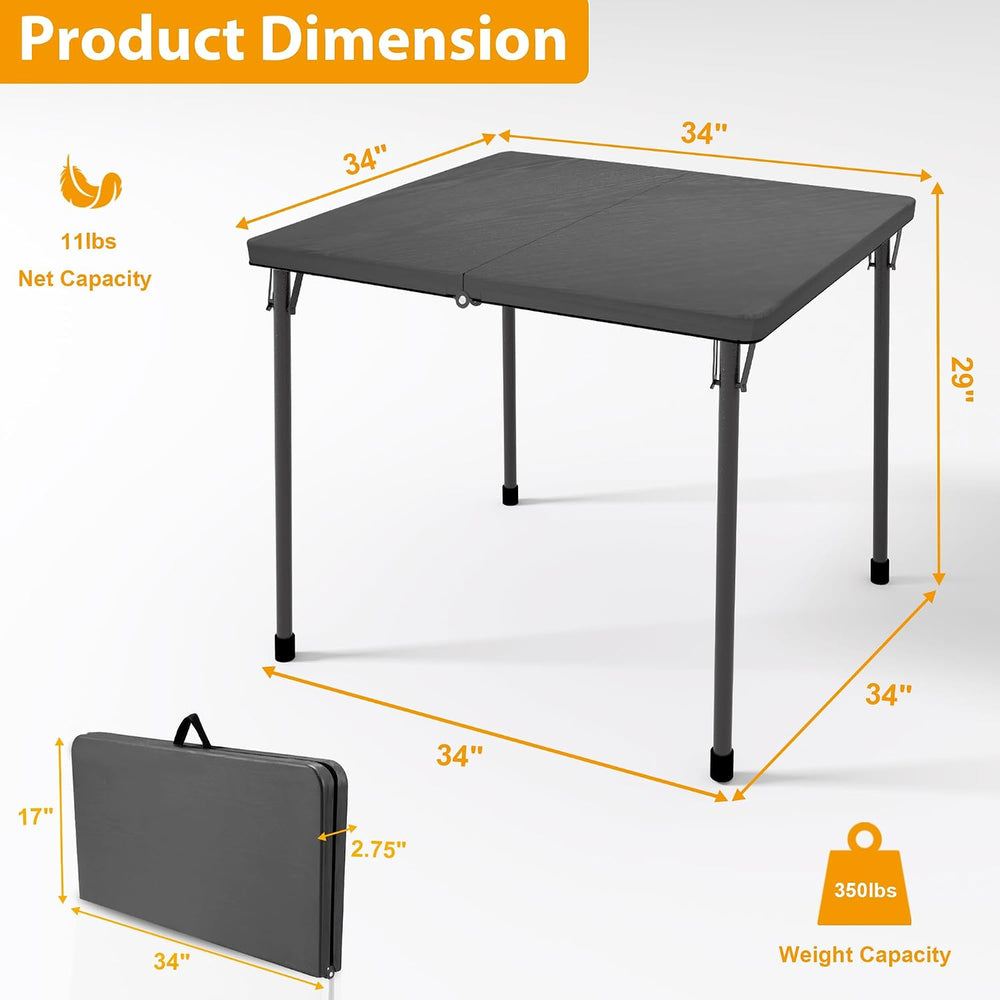 Kasunpul 34" Folding Table, Portable Square Folding Card Table with Coll...
