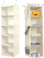 5 Shelves Hanging Closet Organizer, 2 Pack Hanging Storage with 6 Side Pockets for Clothes Shoes, 43"x12"x12"(Beige)