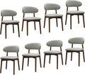 Farmhouse Dining Chairs Set of 8, Mid Century Modern Fabric Upholstered Kitchen Chairs, Wooden Dining Room Chair with Curved Back for Kitchen Dining Room Restaurant Cafe, Light Green (Only Chairs)