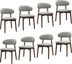 Farmhouse Dining Chairs Set of 8, Mid Century Modern Fabric Upholstered Kitchen Chairs, Wooden Dining Room Chair with Curved Back for Kitchen Dining Room Restaurant Cafe, Light Green (Only Chairs)
