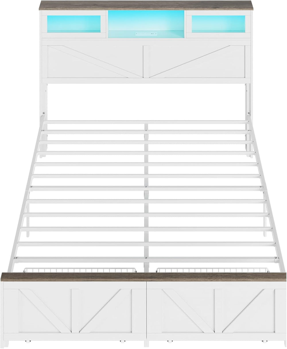 Yoobure Full Size Bed Frame with Headboard, Farmhouse Full Bed Frame, White
