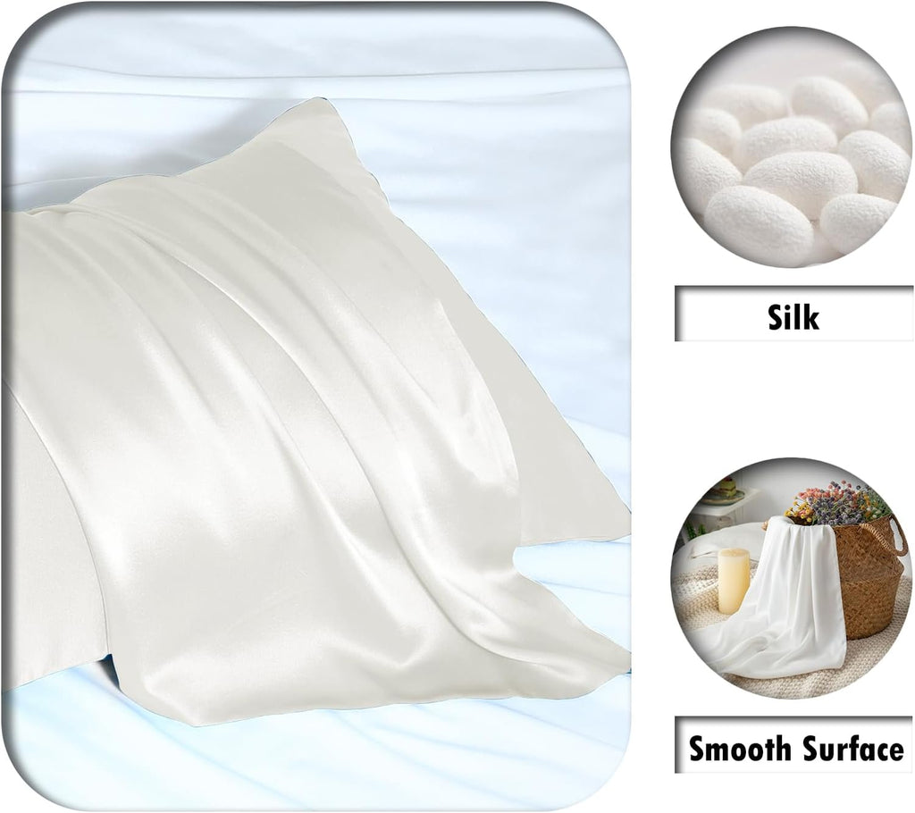 Mulberry Silk Pillow Cases Standard Size Silk Pillowcase with Zipper Soft Breathable Smooth Cooling Satin Silk Pillow Covers for Sleeping for Hair and Skin (Ivory,20"X 26",1Pcs)