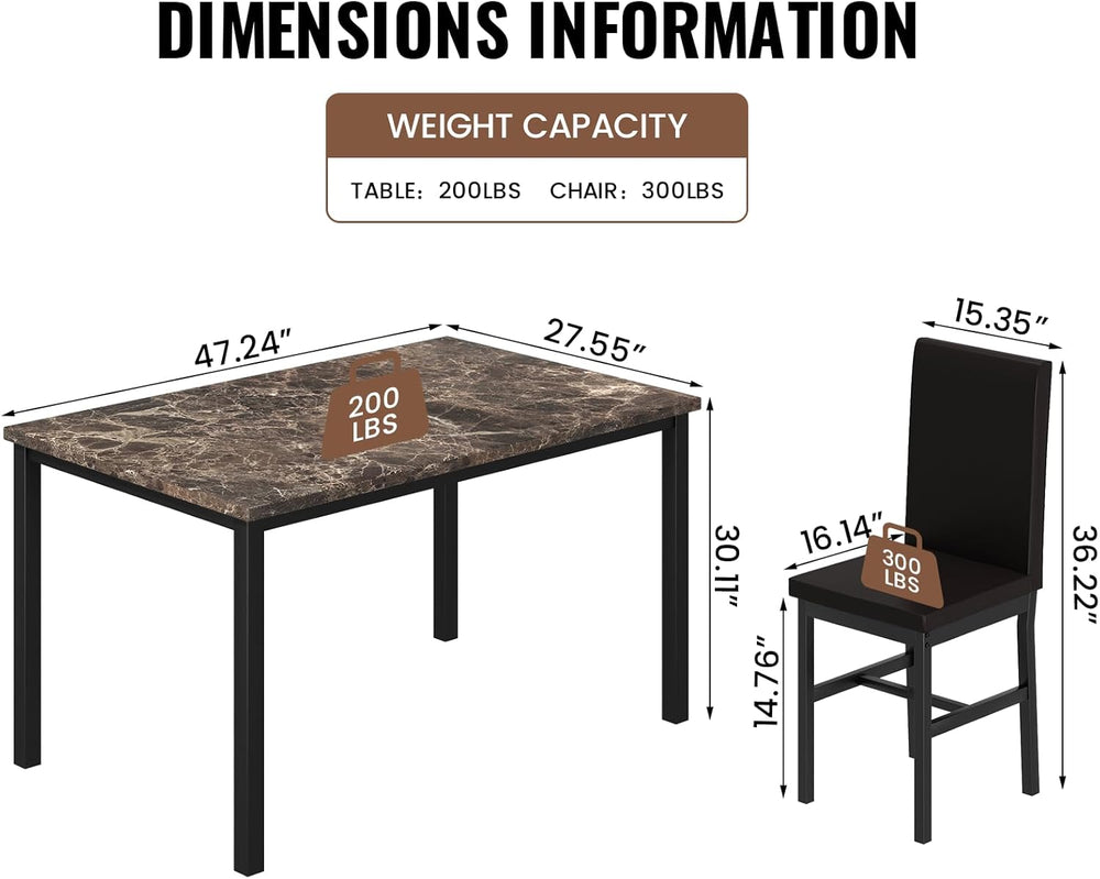 Recaceik 5-Piece Dining Table Set for 4, Faux Marble Kitchen Table Chairs Set...