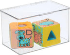 mDesign Set of 2 Storage Boxes with Lids – Stackable Plastic Storage Boxes for Nursery – Practical Plastic Toy Box Set – Clear