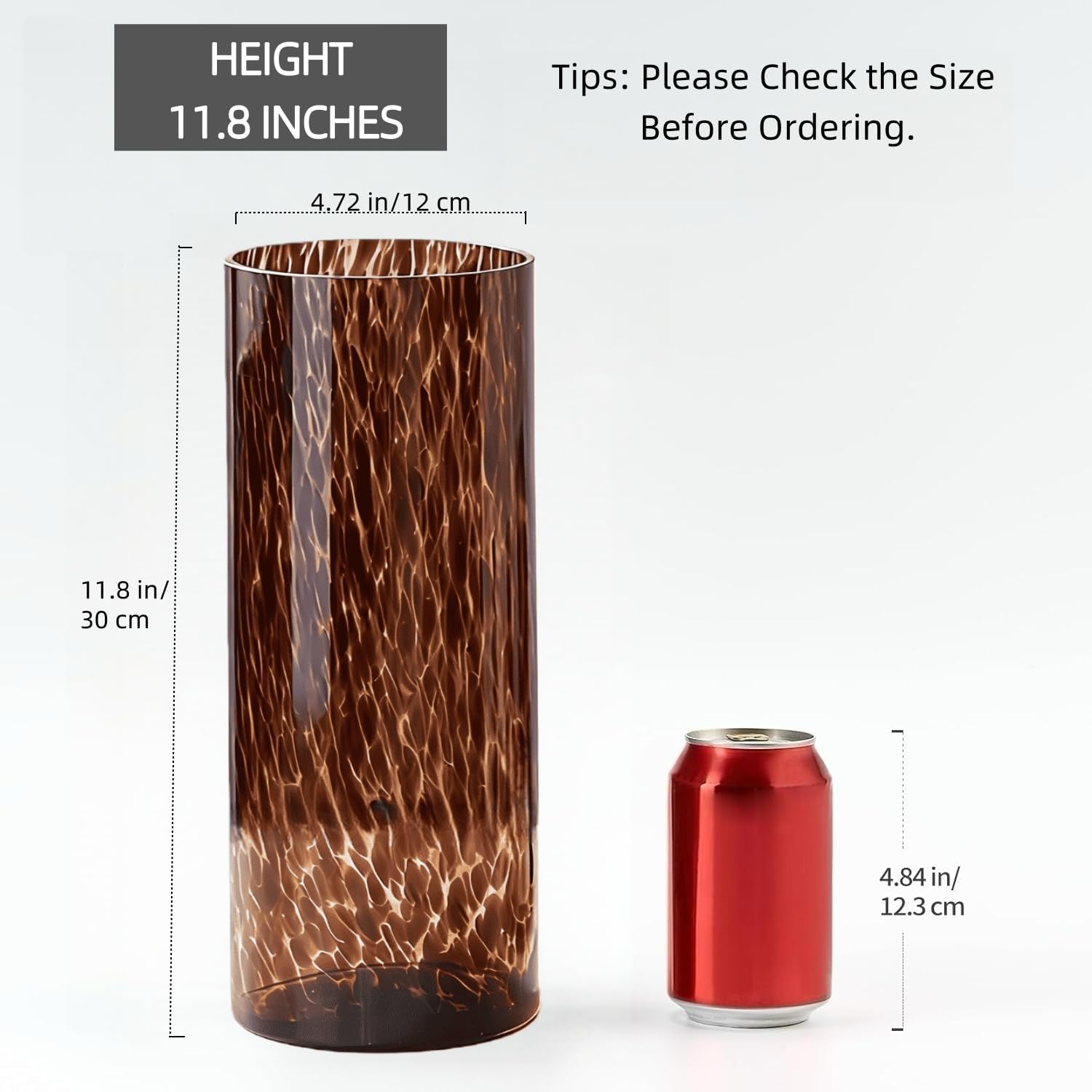 Large Leopard Amber Glass Vase, Luxe 11.8” Brown Decorative Centerpiece, Translucent Vintage Tortoise Shell Vase for Pampas Grass, Boho Modern Farmhouse Home Decor