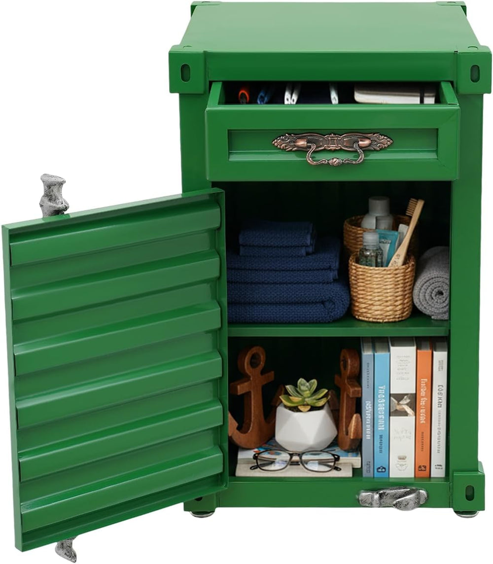 Industrial Metal Container Side Table, 3-Tier End Tables with Drawers, Bedsid...