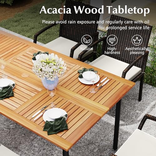 HAPPYGRILL 7-Piece Patio Dining Set Outdoor Rattan Wicker Furniture Set with ...