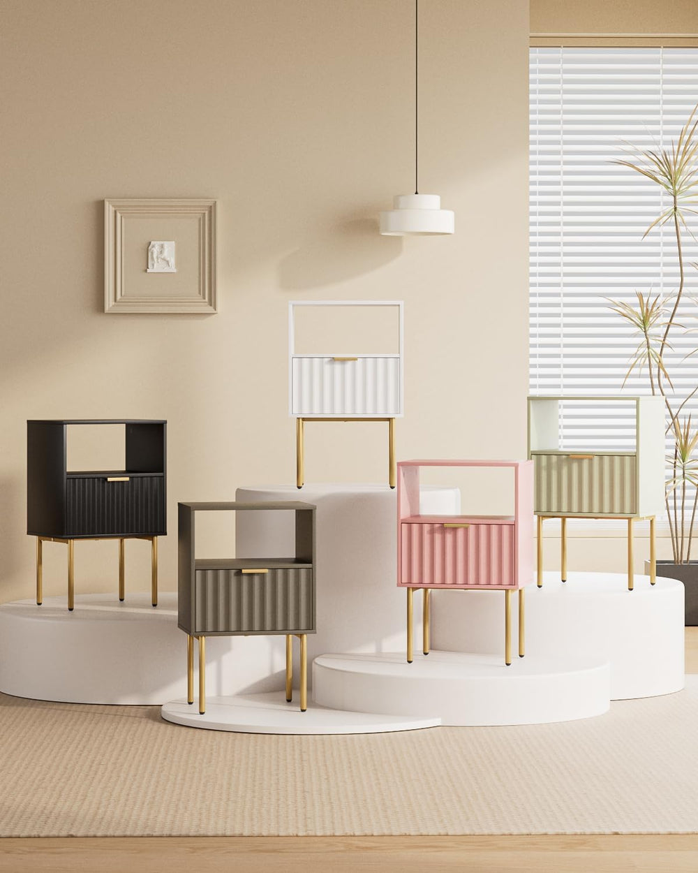 Nightstand,Modern Bedside Table with Gold Frame,Night Stand,Bedside Furniture...