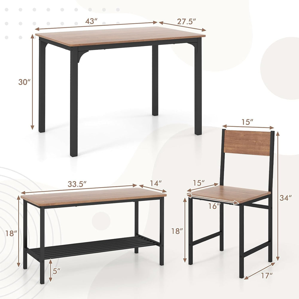 GOFLAME 4-Piece Dining Table Set for 4, Industrial Kitchen Table with 2 Chair...