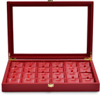 Oirlv Luxury Leather Necklace Tray with 24 Grid Removable Jewelry Cards Jewelry Organizer Box with Transparent Acrylic Lid Necklace Pendant Display Case