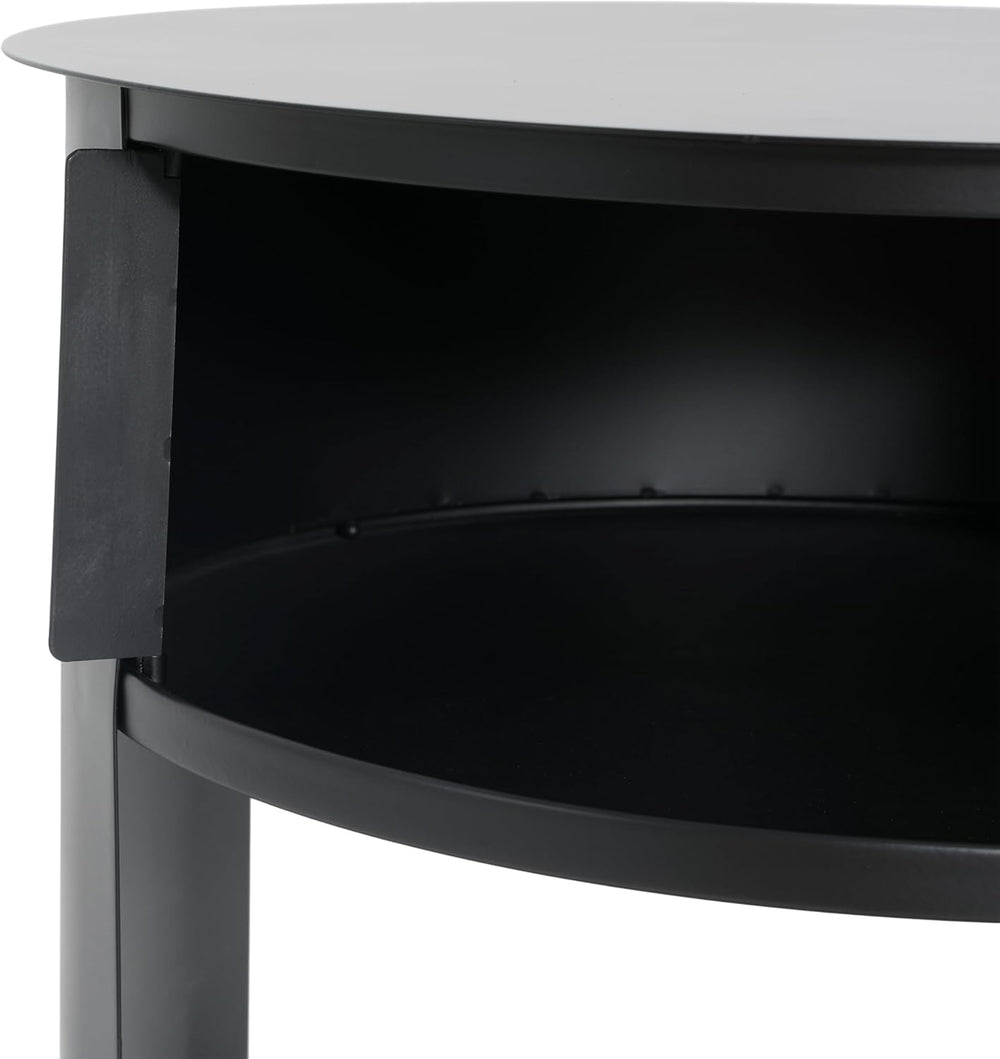 GDFStudio 3-Tier Modern Round Side Table with Sliding Door Storage, Pre-Assem...