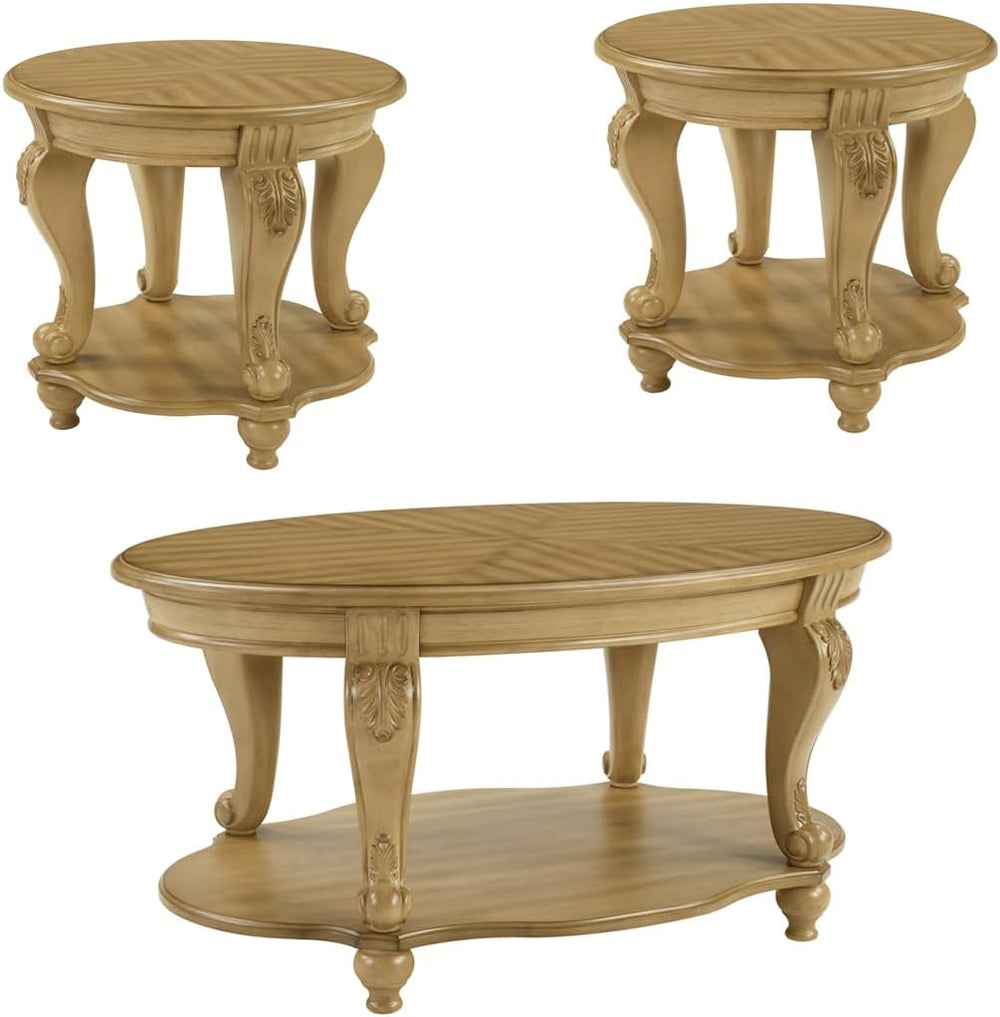 Coffee Table and End Table Sets, Oval Wood Coffee Table and Round End Table S...