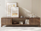 Mid Century Modern TV Stands for 65/70/75 Inch TV, Boho Media Console for Living Room, Fluted TV Entertainment Center with Storage, Wood Television Cabinet for Bedroom