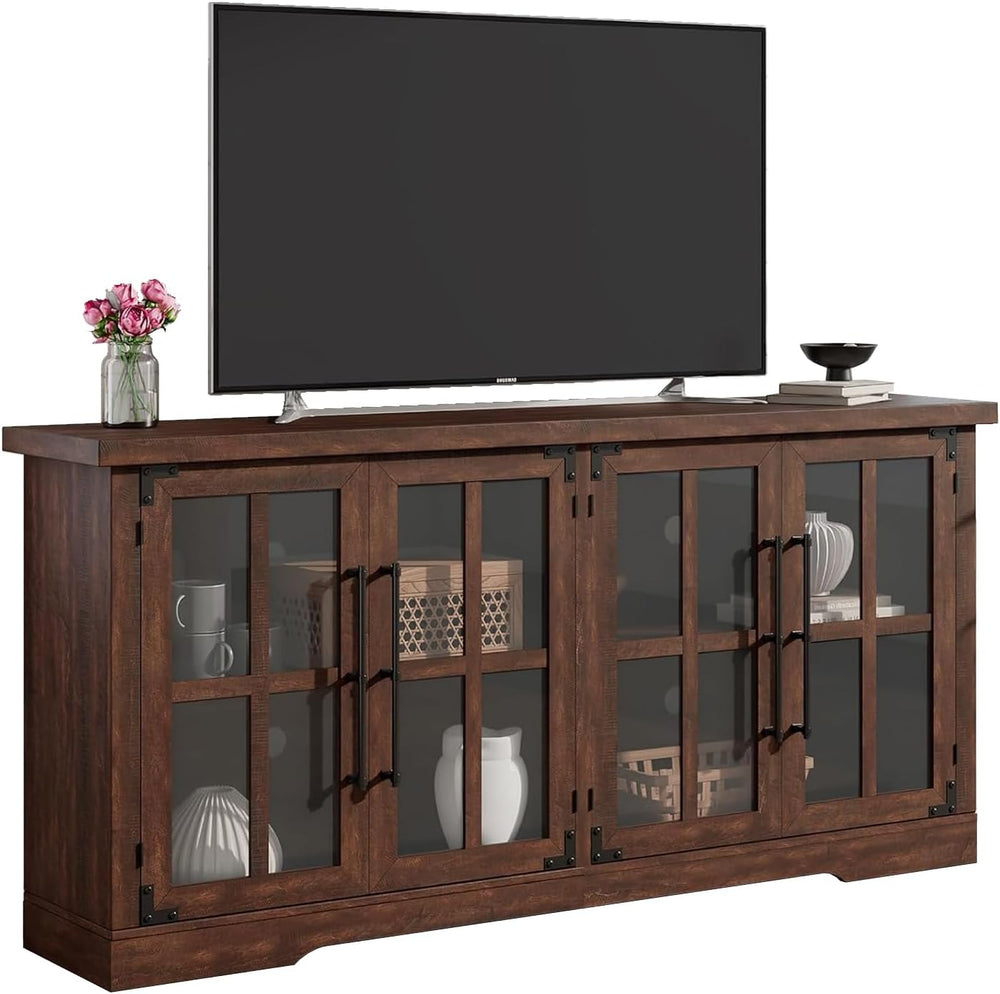 LUXOAK 63" Farmhouse TV Stand with 4 Glass Doors and Storage, Espresso |...