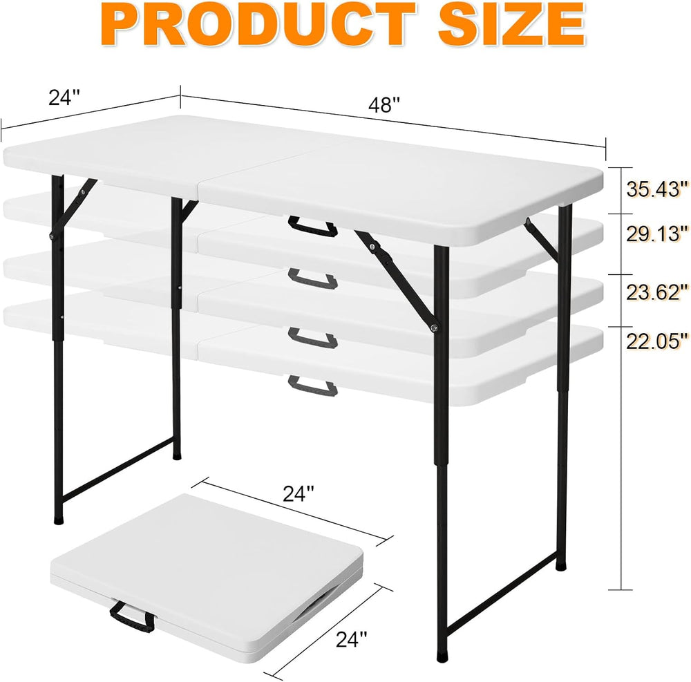 4ft Folding Table, Portable Fold-in-Half Adjustable Height Utility Table for ...