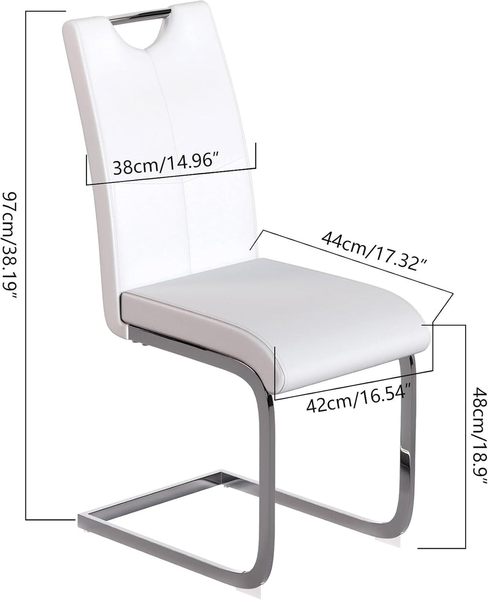 Off-White Dining Chairs Set of 4, Modern High Back with Faux Leather Padded K...