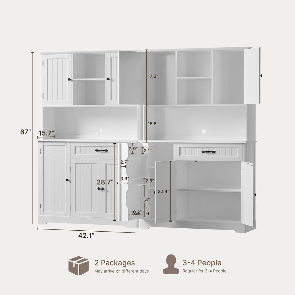 Gizoon Large Kitchen Pantry Cabinet Set of 2 with Door and Shelves White