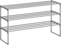 SONGMICS Shoe Rack, 3-Tier Shoe Organizer, Metal Storage Shelf, Upright or Upside Down, for 16-20 Pairs, Stackable, for Entryway, 11.8 x 36.2 x 21.7 Inches, Gray ULSA303G01