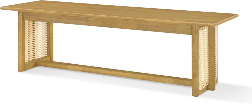 Christopher Knight Home Rubber Wood Dining Bench with Plastic Rattan Weave 59...