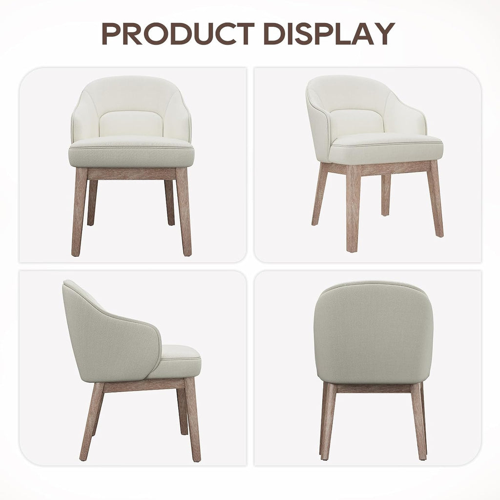 MALOL Dining Chairs Set of 4 with Lumbar Support,Fabric Upholstered Kitchen Chairs with Wooden Legs,Beige