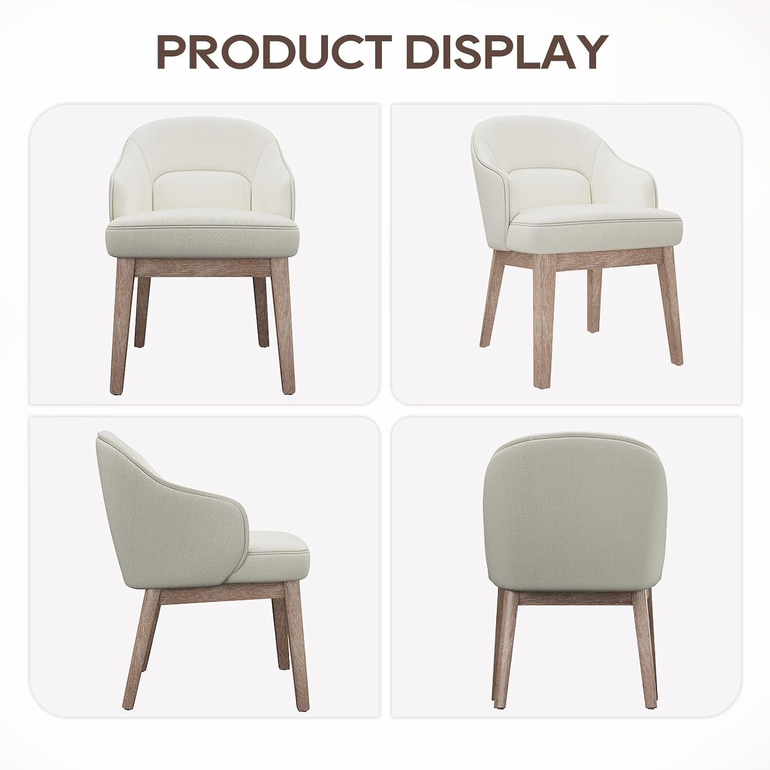 MALOL Dining Chairs Set of 4 with Lumbar Support,Fabric Upholstered Kitchen Chairs with Wooden Legs,Beige