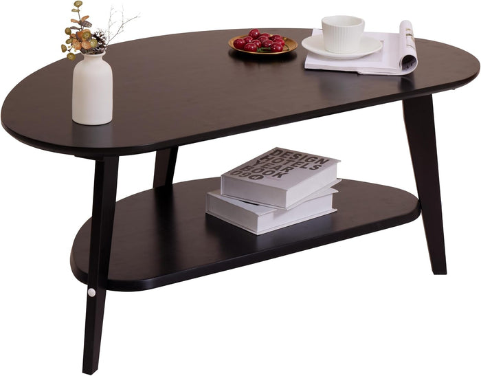 Mid Century Modern Oval Coffee Table, 100% Solid Bamboo Wood Center Table for Living Room, FSC Certified, 40.2" L x 22" W, Easy Assembly, Black | Overstock Clearance Limited Inventory