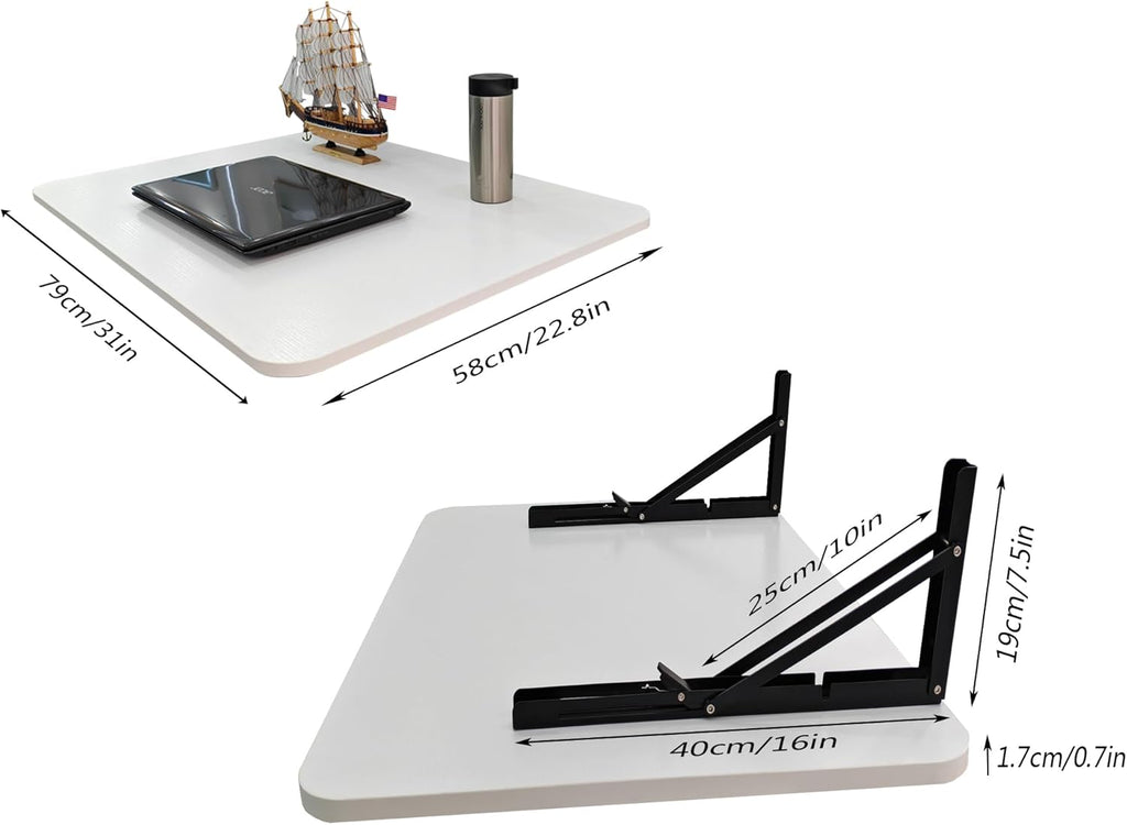 31 "x22.8 Wall Mounted Folding Table with Foldable Bracket, Suitable for Folding Tables on Balconies, Laundry Rooms, Kitchens, Home Offices, bedrooms, and Living Rooms (White)