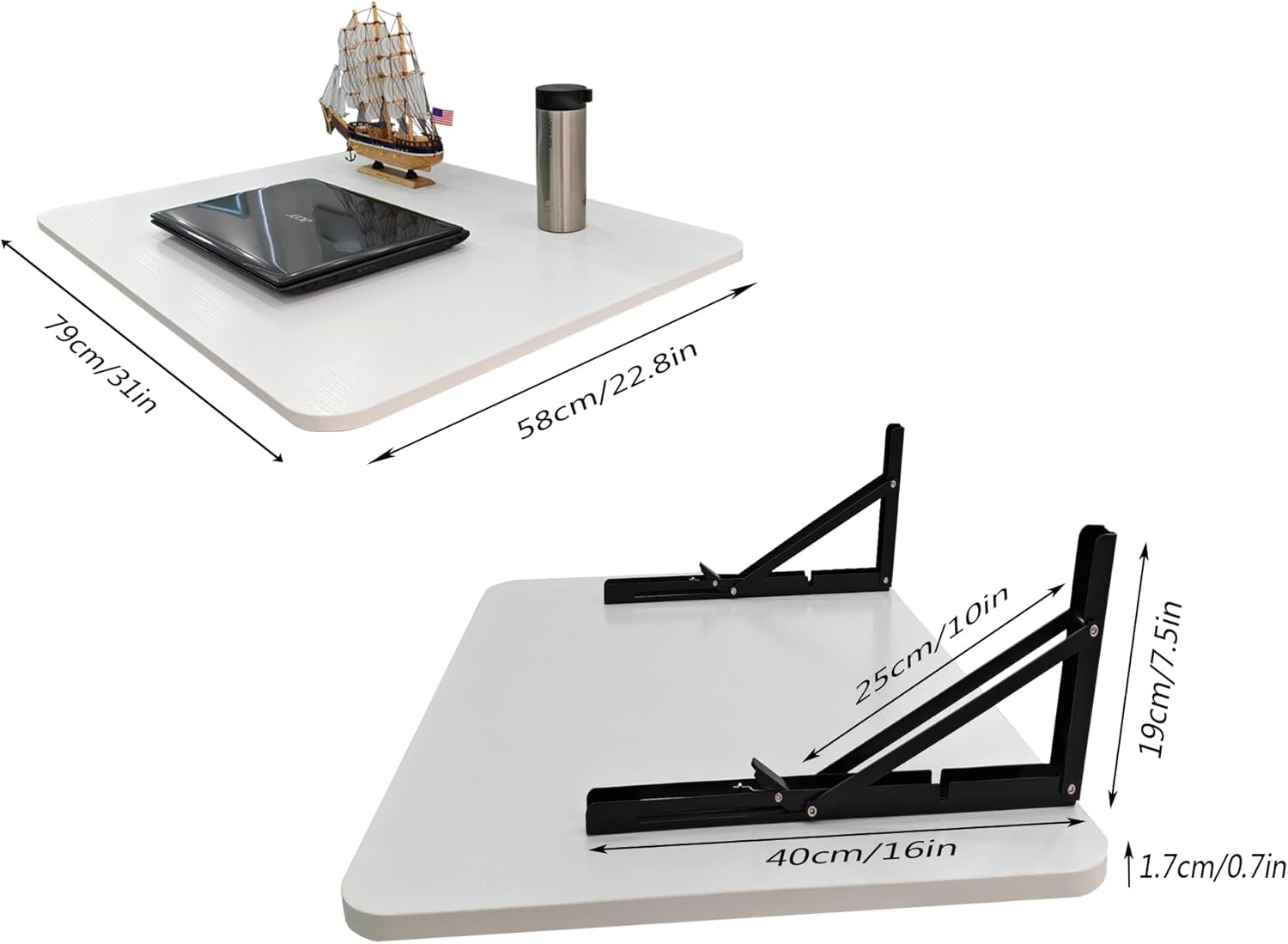 31 "x22.8 Wall Mounted Folding Table with Foldable Bracket, Suitable for Folding Tables on Balconies, Laundry Rooms, Kitchens, Home Offices, bedrooms, and Living Rooms (White)