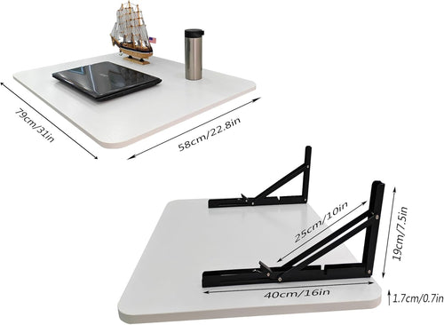 31 "x22.8 Wall Mounted Folding Table with Foldable Bracket, Suitable for Folding Tables on Balconies, Laundry Rooms, Kitchens, Home Offices, bedrooms, and Living Rooms (White)