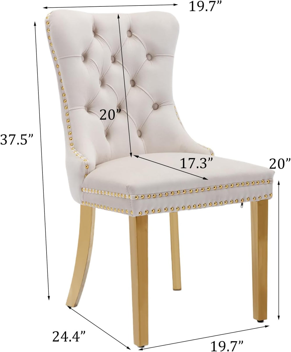 Velvet Dining Chair Set of 2,Upholstered Tufted Dining Room Chair with Nailhe...