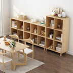 IOTXY Open Cube Low Bookcase - 3-Tier Freestanding Storage Display Cabinet Organizer with Legs for Home Office, 9-Cubes Open Shelf Short Bookshelf, Oak