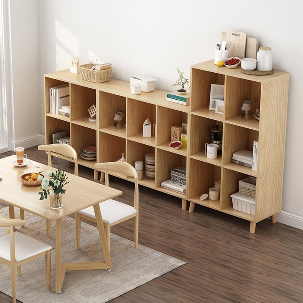 IOTXY Open Cube Low Bookcase - 3-Tier Freestanding Storage Display Cabinet Organizer with Legs for Home Office, 6-Cubes Open Shelf Short Bookshelf, Oak