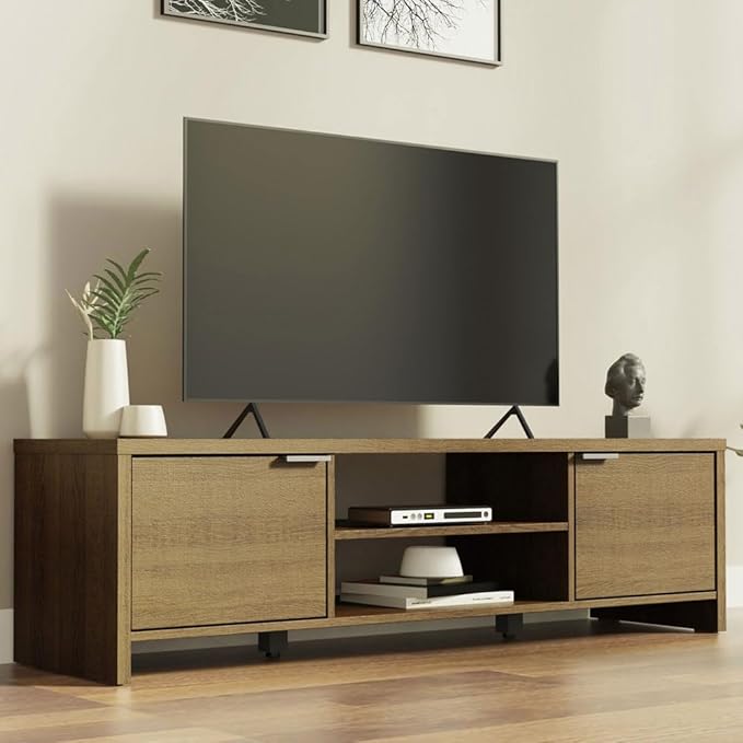 Madesa TV Stand with Cabinet Storage and Open Shelves for 55, 65 Inch Media Storage Gaming Media Console Living Room Entertainment Center Modern Wooden Television Cabinet - Rustic