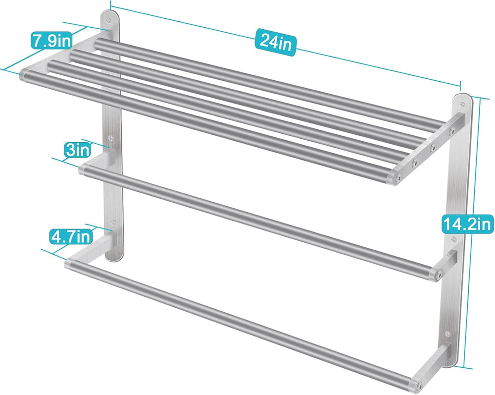 24 inch Towel Racks for Bathroom, VOTZAAQ Towel Shelf with Double Towel Bar, ...