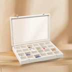 Stratalife Jewelry Organizer Jewelry Tray with Lid See-through Display Showcase Large Earring Organizer Velvet Storage Box for Earring Necklace Rings Dice Beige (24 Grids)