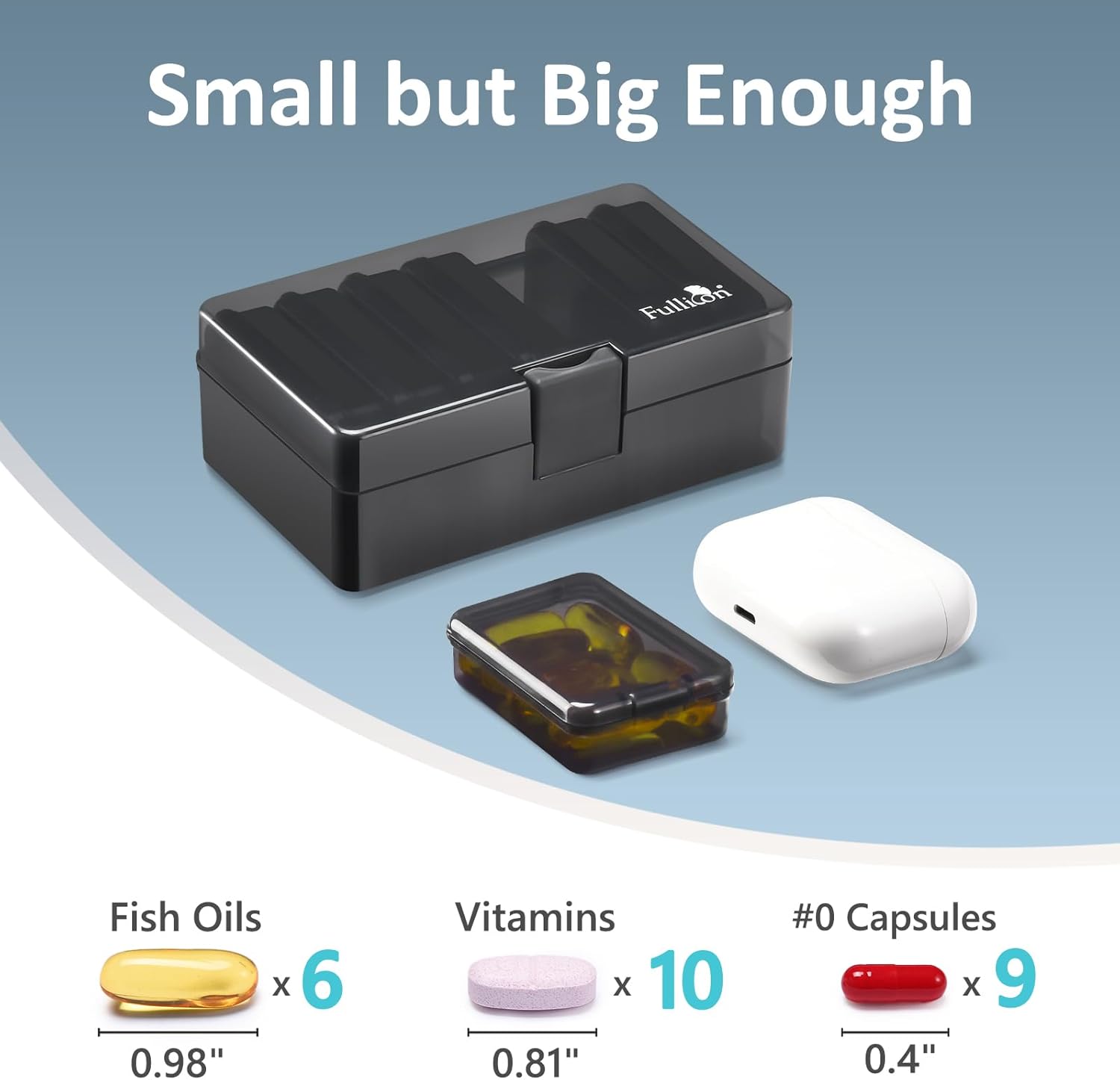 Fullicon Small Pill Case for Purse, Travel Medicine Pill Organizer, Weekly 7 Day Daily Pill Box, Pocket Pharmacy Pill Container Dispenser Holder with Labels (Black)