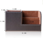 KINGFOM Desk Organizer Office Supplies Caddy Pu Leather Multi-function Storage Box Pen/Pencil,Cell phone, Business Name Cards Remote Control Holder Brown