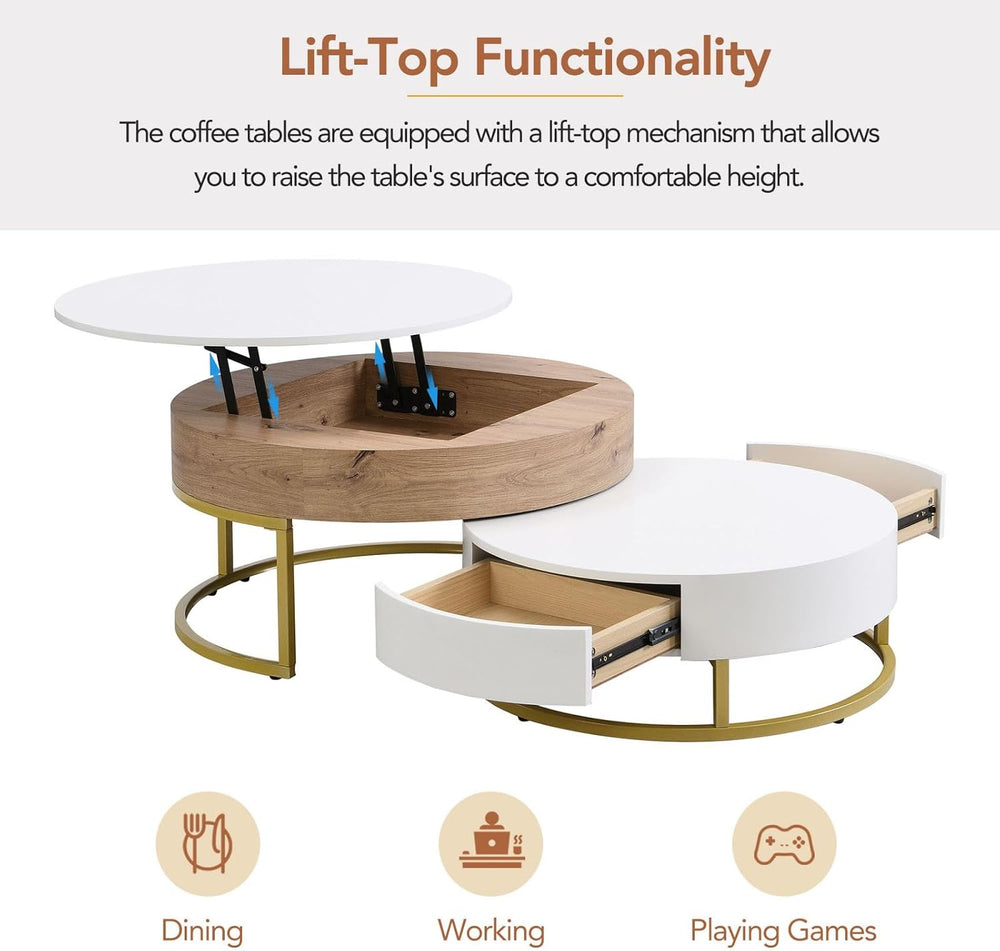 KEVINSPACE Nesting Table Set of 2 Modern, Lift-top Accent Coffee Tables with ...