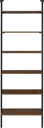 Coaster Home Furnishings - Owens - Wood and Metal - 6-Shelf Wall Mounted Bookshelf with Ladder Design and Transitional Style - Home Office & Living Room - 96-Inch - Walnut & Black - 980072