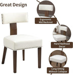 Upholstered Wooden Farmhouse Dining Chairs Set of 4, Mid-Century Modern Fabric Dining Room Chairs with Wood Legs, Curved Backrest Kitchen Armless Accent Chairs for Living Room, Beige