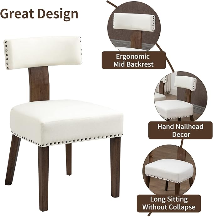 Upholstered Wooden Farmhouse Dining Chairs Set of 6, Mid-Century Modern Fabri...