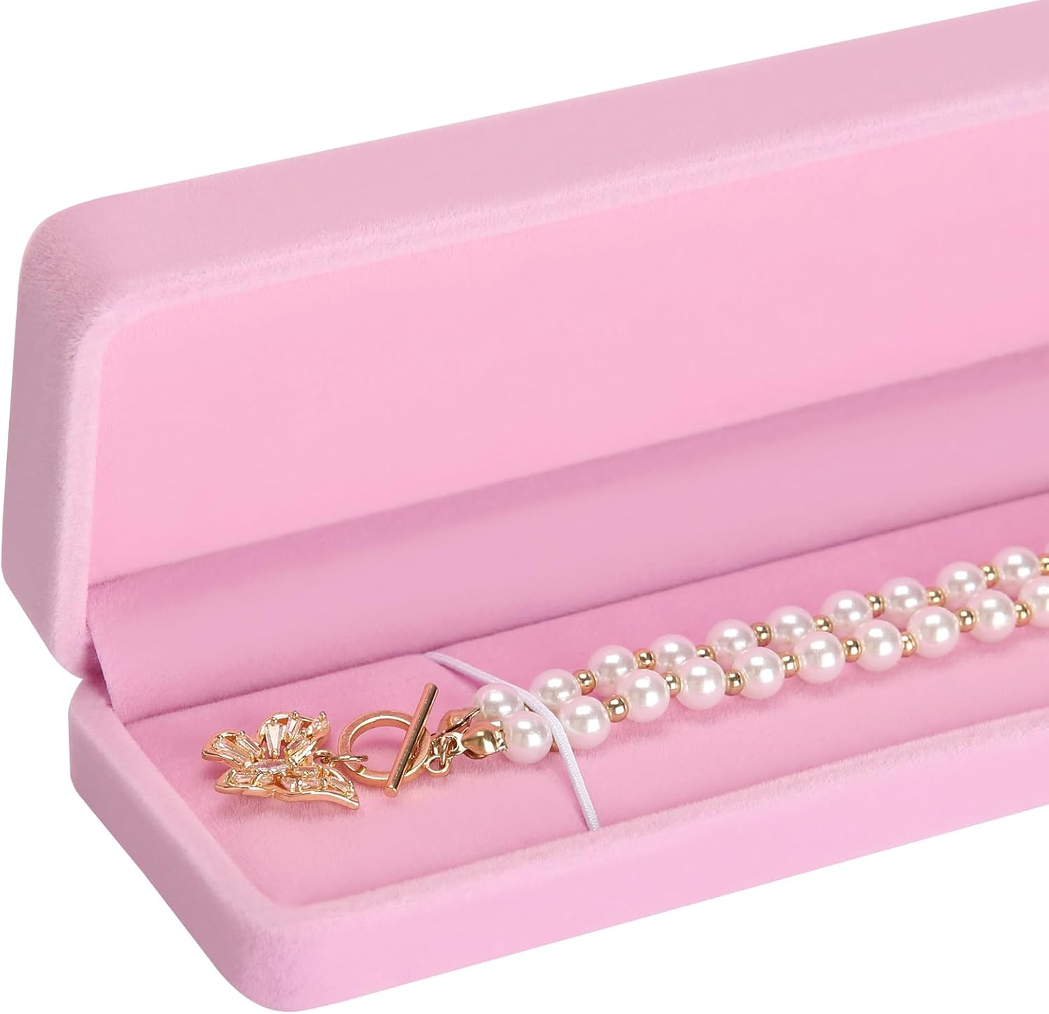 LETURE 4 Pieces Velvet Bracelet Necklace Pendant Jewelry Box, Small Long Jewelry Watch Gift Box for Proposal, Wedding, Engagement, Christmas (Pink-4PCS)