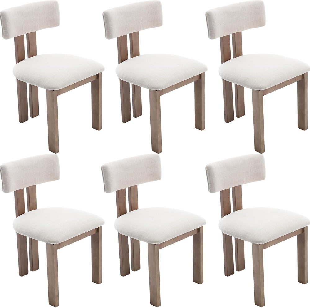 Kmax Farmhouse Dining Chair Set of 6, Linen Fabric Dining Room Chair Curved B...