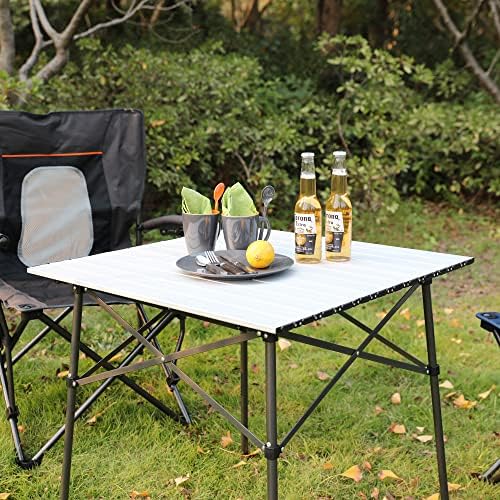 Portal Lightweight Aluminum Folding Square Table Roll Up Top 4 People Table