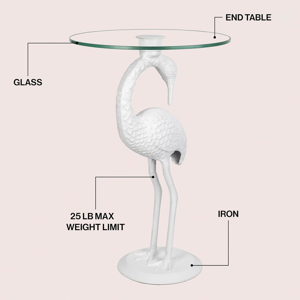 Eyely DNE1006C Maxine 25" Classic Mid-Century Glass Top Flamingo End Tab...